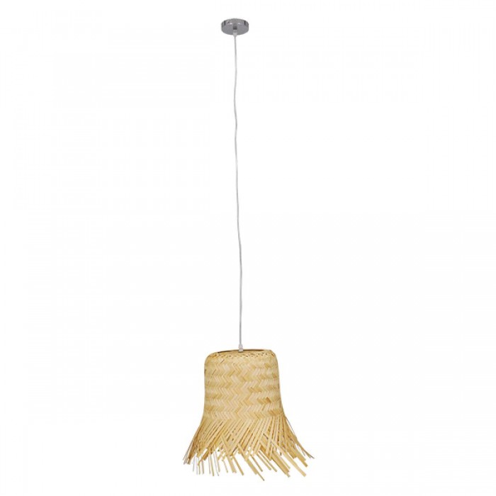GloboStar® HAWAII 01103 Vintage Κρεμαστό Φωτιστικό Οροφής Μονόφωτο 1 x E27 Μπέζ Ξύλινο Ψάθινο Μπαμπού Φ40 x Υ43cm