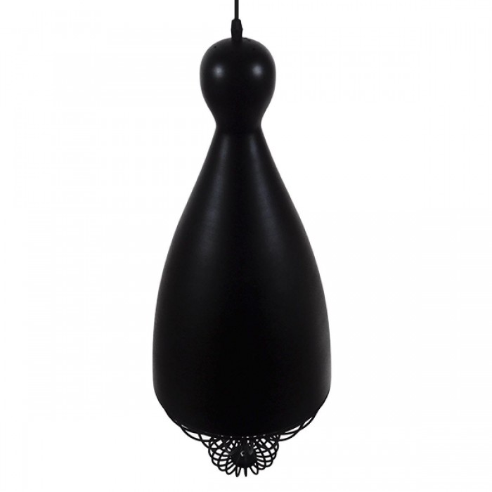 GloboStar® CARNEL 01106 Vintage Κρεμαστό Φωτιστικό Οροφής Μονόφωτο Μαύρο Μεταλλικό Πλέγμα Φ26 x Y70cm