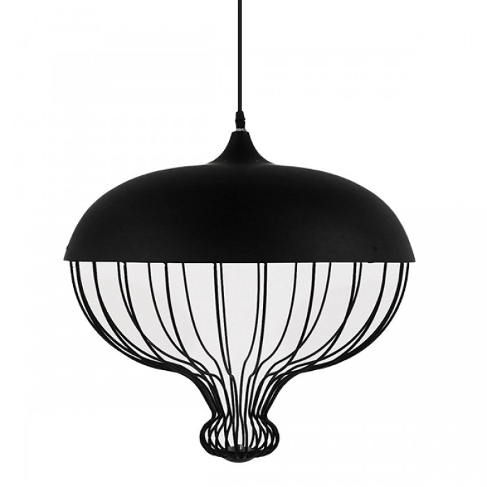 GloboStar® SOBRINO 01108  Vintage Κρεμαστό Φωτιστικό Οροφής Μονόφωτο Μαύρο Μεταλλικό Πλέγμα Φ46 x Y50cm