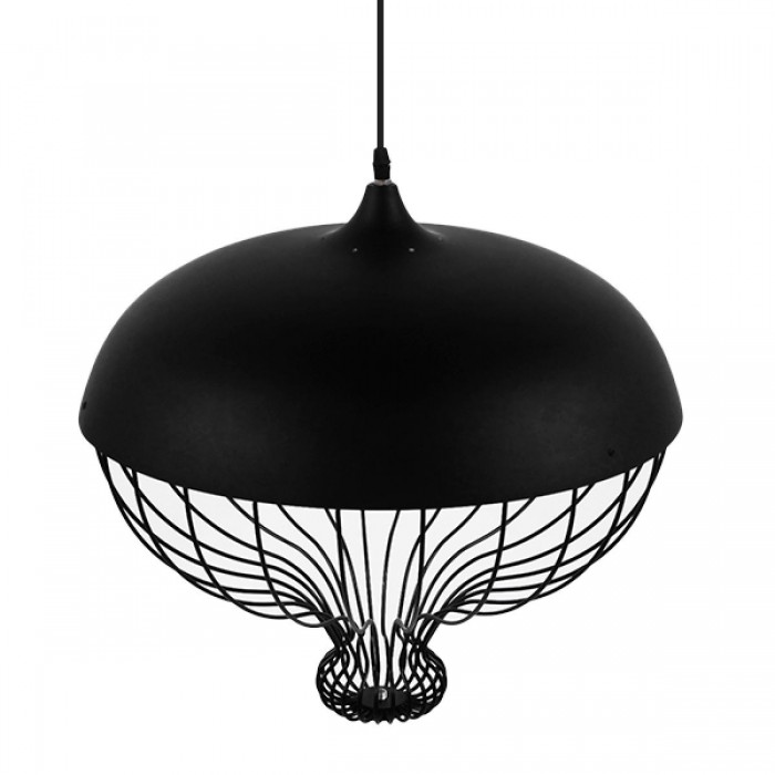 GloboStar® SOBRINO 01108  Vintage Κρεμαστό Φωτιστικό Οροφής Μονόφωτο Μαύρο Μεταλλικό Πλέγμα Φ46 x Y50cm
