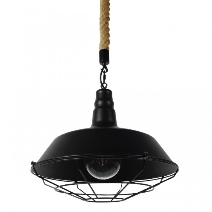 GloboStar® CRANE 01109 Vintage Industrial Κρεμαστό Φωτιστικό Οροφής Μονόφωτο 1 x E27 Μαύρο Μεταλλικό Καμπάνα Πλέγμα με Μπεζ Σχοινί Φ36 x Y25cm GloboStar® CRANE 01109 Vintage Industrial Κρεμαστό Φωτιστικό Οροφής Μονόφωτο 1 x E27 Μαύρο Μεταλλικό Καμπάνα Πλέγμα με Μπεζ Σχοινί Φ36 x Y25cm