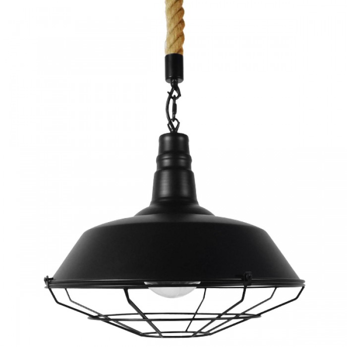 GloboStar® CRANE 01109 Vintage Industrial Κρεμαστό Φωτιστικό Οροφής Μονόφωτο 1 x E27 Μαύρο Μεταλλικό Καμπάνα Πλέγμα με Μπεζ Σχοινί Φ36 x Y25cm GloboStar® CRANE 01109 Vintage Industrial Κρεμαστό Φωτιστικό Οροφής Μονόφωτο 1 x E27 Μαύρο Μεταλλικό Καμπάνα Πλέγμα με Μπεζ Σχοινί Φ36 x Y25cm