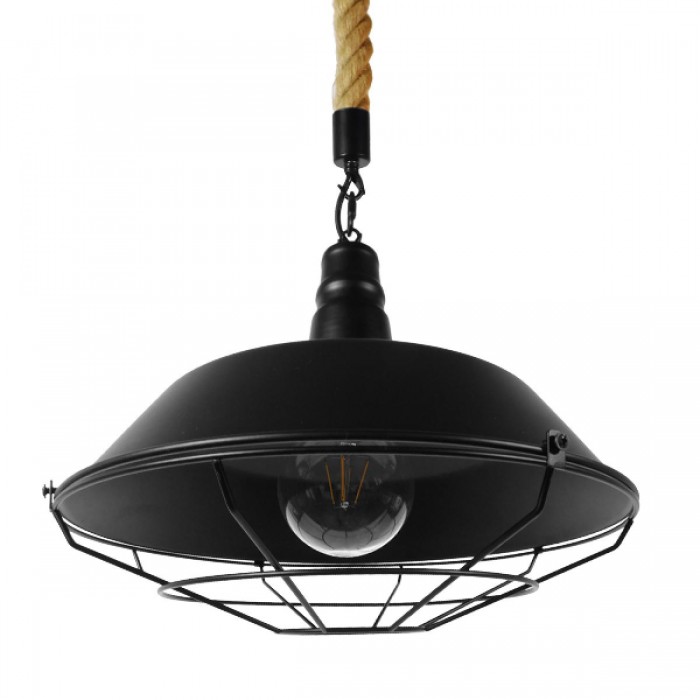 GloboStar® CRANE 01109 Vintage Industrial Κρεμαστό Φωτιστικό Οροφής Μονόφωτο 1 x E27 Μαύρο Μεταλλικό Καμπάνα Πλέγμα με Μπεζ Σχοινί Φ36 x Y25cm GloboStar® CRANE 01109 Vintage Industrial Κρεμαστό Φωτιστικό Οροφής Μονόφωτο 1 x E27 Μαύρο Μεταλλικό Καμπάνα Πλέγμα με Μπεζ Σχοινί Φ36 x Y25cm