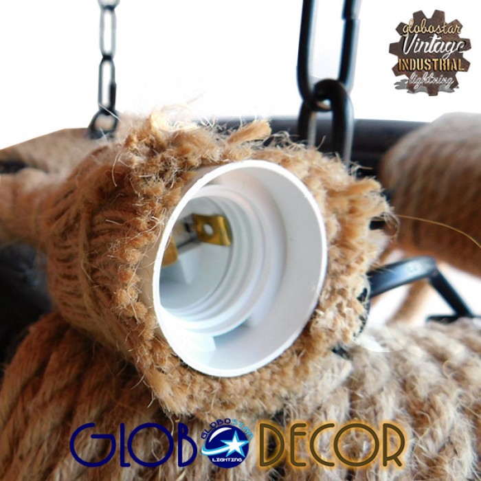 GloboStar® RUNNER 01115 Vintage Industrial Κρεμαστό Φωτιστικό Οροφής Πολύφωτο 6 x E27 Μαύρο με Μπεζ Σχοινί Φ45 x Y60cm GloboStar® RUNNER 01115 Vintage Industrial Κρεμαστό Φωτιστικό Οροφής Πολύφωτο 6 x E27 Μαύρο με Μπεζ Σχοινί Φ45 x Y60cm