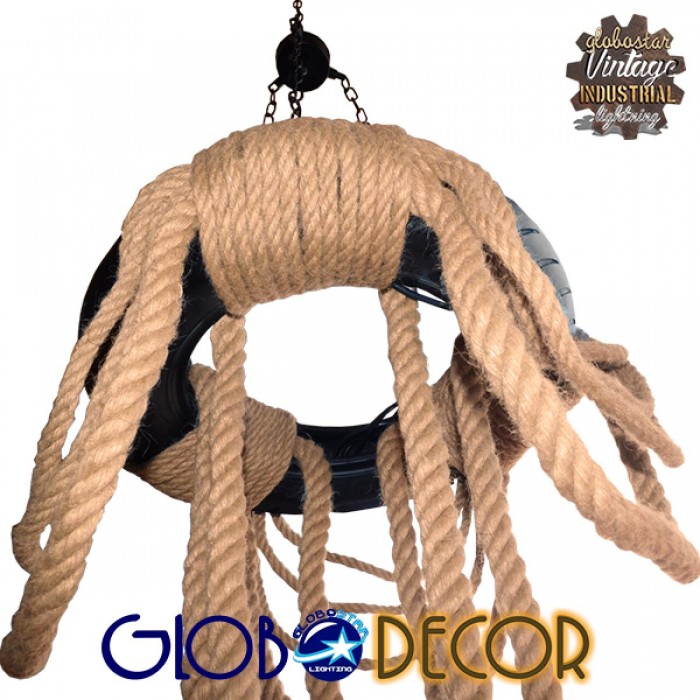 GloboStar® RUNNER 01115 Vintage Industrial Κρεμαστό Φωτιστικό Οροφής Πολύφωτο 6 x E27 Μαύρο με Μπεζ Σχοινί Φ45 x Y60cm GloboStar® RUNNER 01115 Vintage Industrial Κρεμαστό Φωτιστικό Οροφής Πολύφωτο 6 x E27 Μαύρο με Μπεζ Σχοινί Φ45 x Y60cm