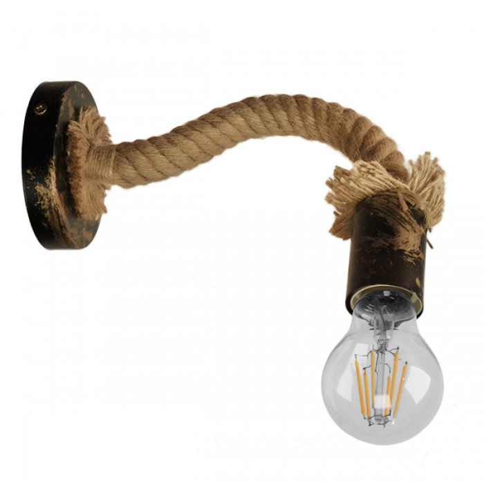 GloboStar® SADON 01126 Vintage Φωτιστικό Τοίχου Απλίκα Μονόφωτο Μπρούτζινο Σκουριά Μεταλλικό με Μπεζ Σχοινί Μ22 x Π10 x Υ15cm GloboStar® SADON 01126 Vintage Φωτιστικό Τοίχου Απλίκα Μονόφωτο Μπρούτζινο Σκουριά Μεταλλικό με Μπεζ Σχοινί Μ22 x Π10 x Υ15cm