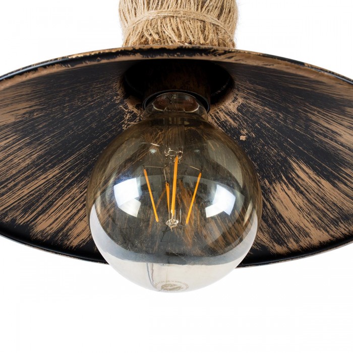GloboStar® BRASSO 01132 Vintage Φωτιστικό Τοίχου Απλίκα Μονόφωτο 1 x E27 Καφέ Σκουριά Μεταλλικό Καμπάνα με Μπεζ Σχοινί Μ38 x Π26.7 x Υ22cm