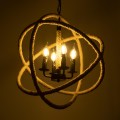 GloboStar® VITRUVIAN 01141 Vintage Κρεμαστό Φωτιστικό Οροφής Πολύφωτο 4 x E14 Μαύρο Μεταλλικό Πολυέλαιος με Μπεζ Σχοινί Φ53 x Y53cm