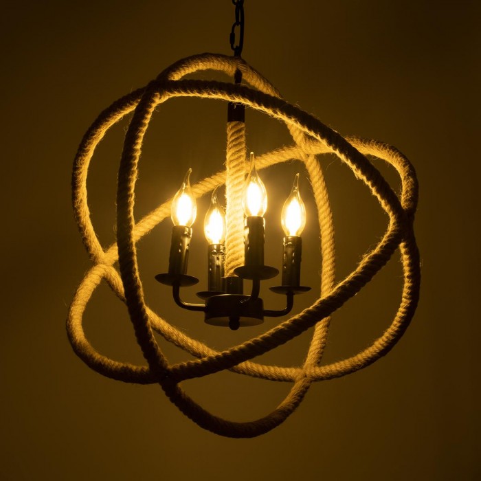 GloboStar® VITRUVIAN 01141 Vintage Κρεμαστό Φωτιστικό Οροφής Πολύφωτο 4 x E14 Μαύρο Μεταλλικό Πολυέλαιος με Μπεζ Σχοινί Φ53 x Y53cm GloboStar® VITRUVIAN 01141 Vintage Κρεμαστό Φωτιστικό Οροφής Πολύφωτο 4 x E14 Μαύρο Μεταλλικό Πολυέλαιος με Μπεζ Σχοινί Φ53 x Y53cm