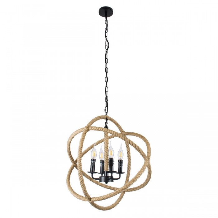 GloboStar® VITRUVIAN 01141 Vintage Κρεμαστό Φωτιστικό Οροφής Πολύφωτο 4 x E14 Μαύρο Μεταλλικό Πολυέλαιος με Μπεζ Σχοινί Φ53 x Y53cm GloboStar® VITRUVIAN 01141 Vintage Κρεμαστό Φωτιστικό Οροφής Πολύφωτο 4 x E14 Μαύρο Μεταλλικό Πολυέλαιος με Μπεζ Σχοινί Φ53 x Y53cm