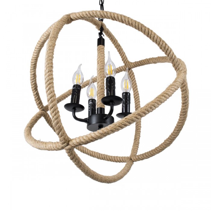 GloboStar® VITRUVIAN 01141 Vintage Κρεμαστό Φωτιστικό Οροφής Πολύφωτο 4 x E14 Μαύρο Μεταλλικό Πολυέλαιος με Μπεζ Σχοινί Φ53 x Y53cm GloboStar® VITRUVIAN 01141 Vintage Κρεμαστό Φωτιστικό Οροφής Πολύφωτο 4 x E14 Μαύρο Μεταλλικό Πολυέλαιος με Μπεζ Σχοινί Φ53 x Y53cm