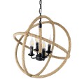 GloboStar® VITRUVIAN 01141 Vintage Κρεμαστό Φωτιστικό Οροφής Πολύφωτο 4 x E14 Μαύρο Μεταλλικό Πολυέλαιος με Μπεζ Σχοινί Φ53 x Y53cm