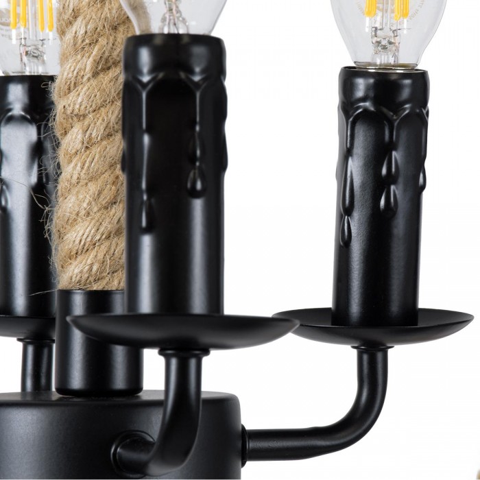 GloboStar® VITRUVIAN 01141 Vintage Κρεμαστό Φωτιστικό Οροφής Πολύφωτο 4 x E14 Μαύρο Μεταλλικό Πολυέλαιος με Μπεζ Σχοινί Φ53 x Y53cm GloboStar® VITRUVIAN 01141 Vintage Κρεμαστό Φωτιστικό Οροφής Πολύφωτο 4 x E14 Μαύρο Μεταλλικό Πολυέλαιος με Μπεζ Σχοινί Φ53 x Y53cm