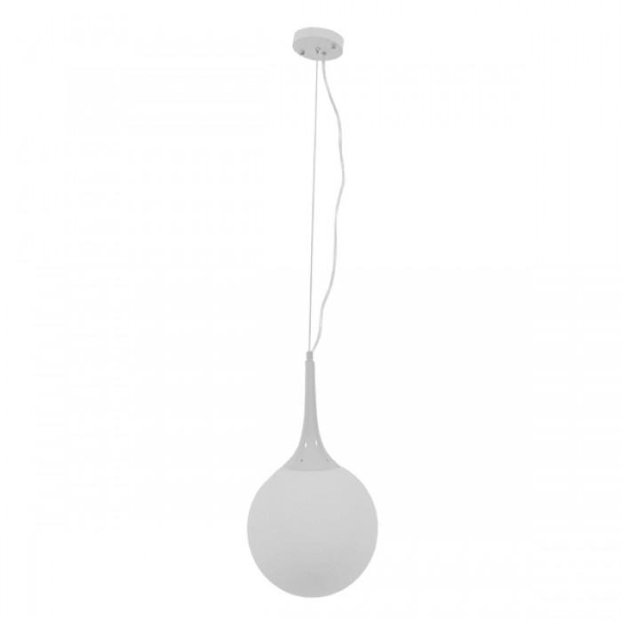 GloboStar® SPHERE 01143 Μοντέρνο Κρεμαστό Φωτιστικό Οροφής Μονόφωτο 1 x E27 Λευκό Γυάλινο Φ25 x Y46.5cm