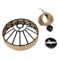 GloboStar® POLI 01146 Vintage Κρεμαστό Φωτιστικό Οροφής Μονόφωτο 1 x E27 Μαύρο Μεταλλικό με Μπεζ Σχοινί Φ31 x Y14cm