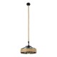 GloboStar® POLI 01146 Vintage Κρεμαστό Φωτιστικό Οροφής Μονόφωτο 1 x E27 Μαύρο Μεταλλικό με Μπεζ Σχοινί Φ31 x Y14cm