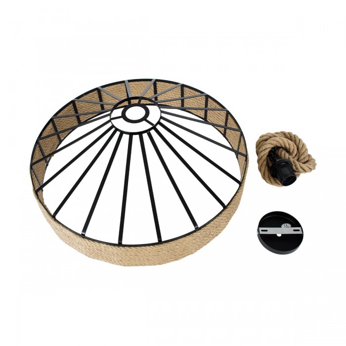GloboStar® POLI 01147 Vintage Κρεμαστό Φωτιστικό Οροφής Μονόφωτο 1 x E27 Μαύρο Μεταλλικό με Μπεζ Σχοινί Φ50 x Y21cm GloboStar® POLI 01147 Vintage Κρεμαστό Φωτιστικό Οροφής Μονόφωτο 1 x E27 Μαύρο Μεταλλικό με Μπεζ Σχοινί Φ50 x Y21cm