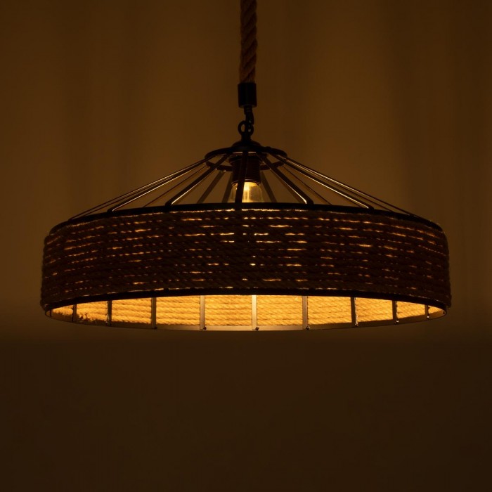 GloboStar® POLI 01147 Vintage Κρεμαστό Φωτιστικό Οροφής Μονόφωτο 1 x E27 Μαύρο Μεταλλικό με Μπεζ Σχοινί Φ50 x Y21cm GloboStar® POLI 01147 Vintage Κρεμαστό Φωτιστικό Οροφής Μονόφωτο 1 x E27 Μαύρο Μεταλλικό με Μπεζ Σχοινί Φ50 x Y21cm
