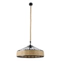 GloboStar® POLI 01147 Vintage Κρεμαστό Φωτιστικό Οροφής Μονόφωτο 1 x E27 Μαύρο Μεταλλικό με Μπεζ Σχοινί Φ50 x Y21cm