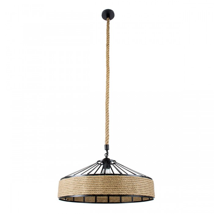 GloboStar® POLI 01147 Vintage Κρεμαστό Φωτιστικό Οροφής Μονόφωτο 1 x E27 Μαύρο Μεταλλικό με Μπεζ Σχοινί Φ50 x Y21cm GloboStar® POLI 01147 Vintage Κρεμαστό Φωτιστικό Οροφής Μονόφωτο 1 x E27 Μαύρο Μεταλλικό με Μπεζ Σχοινί Φ50 x Y21cm