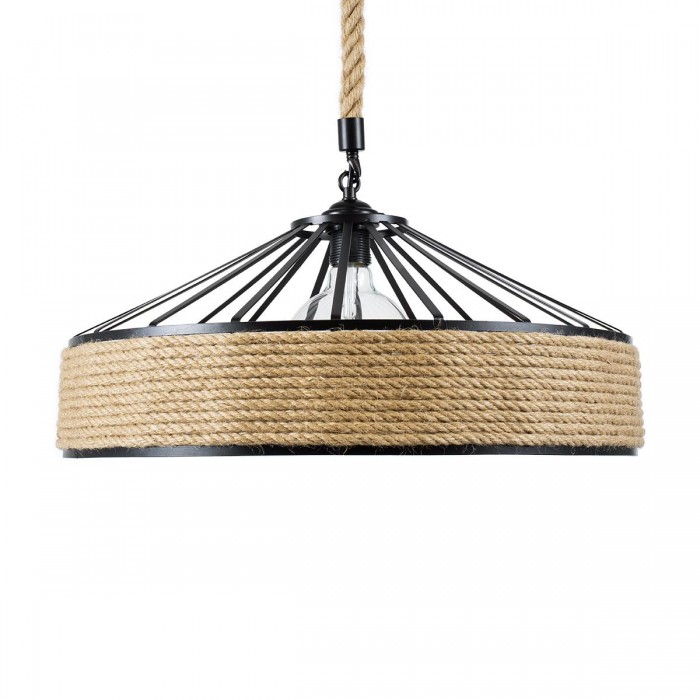 GloboStar® POLI 01147 Vintage Κρεμαστό Φωτιστικό Οροφής Μονόφωτο 1 x E27 Μαύρο Μεταλλικό με Μπεζ Σχοινί Φ50 x Y21cm GloboStar® POLI 01147 Vintage Κρεμαστό Φωτιστικό Οροφής Μονόφωτο 1 x E27 Μαύρο Μεταλλικό με Μπεζ Σχοινί Φ50 x Y21cm