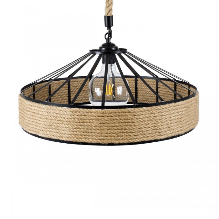 GloboStar® POLI 01147 Vintage Κρεμαστό Φωτιστικό Οροφής Μονόφωτο 1 x E27 Μαύρο Μεταλλικό με Μπεζ Σχοινί Φ50 x Y21cm GloboStar® POLI 01147 Vintage Κρεμαστό Φωτιστικό Οροφής Μονόφωτο 1 x E27 Μαύρο Μεταλλικό με Μπεζ Σχοινί Φ50 x Y21cm