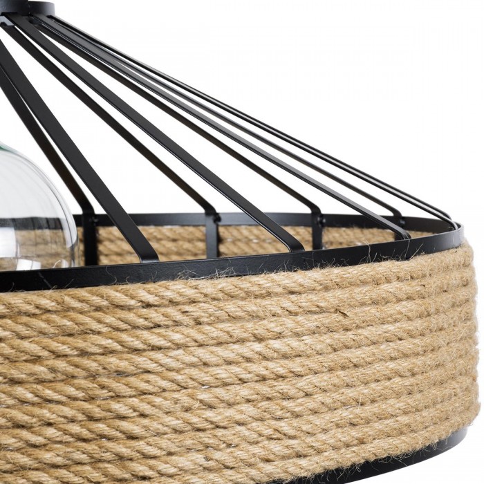 GloboStar® POLI 01147 Vintage Κρεμαστό Φωτιστικό Οροφής Μονόφωτο 1 x E27 Μαύρο Μεταλλικό με Μπεζ Σχοινί Φ50 x Y21cm GloboStar® POLI 01147 Vintage Κρεμαστό Φωτιστικό Οροφής Μονόφωτο 1 x E27 Μαύρο Μεταλλικό με Μπεζ Σχοινί Φ50 x Y21cm