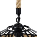 GloboStar® POLI 01147 Vintage Κρεμαστό Φωτιστικό Οροφής Μονόφωτο 1 x E27 Μαύρο Μεταλλικό με Μπεζ Σχοινί Φ50 x Y21cm