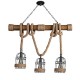 GloboStar® LILO 01149 Vintage Κρεμαστό Φωτιστικό Οροφής Τρίφωτο 3 x E27 Καφέ Ξύλινο Μπαμπού με Μπεζ Σχοινί Μ80 x Π15 x Υ100cm