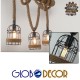 GloboStar® LILO 01149 Vintage Κρεμαστό Φωτιστικό Οροφής Τρίφωτο 3 x E27 Καφέ Ξύλινο Μπαμπού με Μπεζ Σχοινί Μ80 x Π15 x Υ100cm