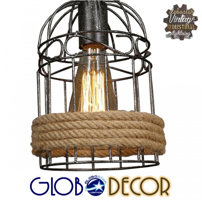 GloboStar® LILO 01149 Vintage Κρεμαστό Φωτιστικό Οροφής Τρίφωτο 3 x E27 Καφέ Ξύλινο Μπαμπού με Μπεζ Σχοινί Μ80 x Π15 x Υ100cm