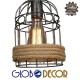 GloboStar® LILO 01149 Vintage Κρεμαστό Φωτιστικό Οροφής Τρίφωτο 3 x E27 Καφέ Ξύλινο Μπαμπού με Μπεζ Σχοινί Μ80 x Π15 x Υ100cm