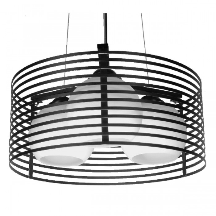 GloboStar® KEVIA 01150 Μοντέρνο Κρεμαστό Φωτιστικό Οροφής Τρίφωτο Μαύρο Μεταλλικό Πλέγμα με Καμπάνα απο Λευκό Γυαλί Φ40 x Y17.5cm GloboStar® KEVIA 01150 Μοντέρνο Κρεμαστό Φωτιστικό Οροφής Τρίφωτο Μαύρο Μεταλλικό Πλέγμα με Καμπάνα απο Λευκό Γυαλί Φ40 x Y17.5cm