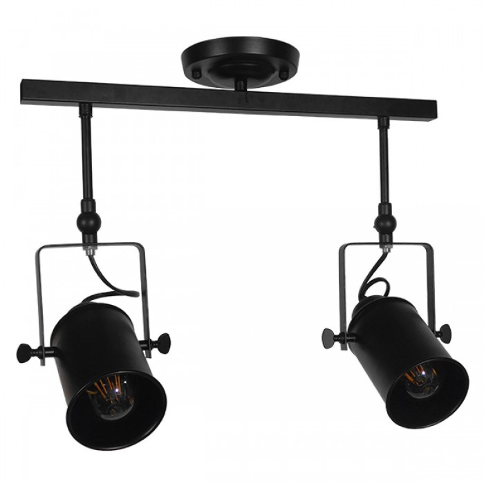 GloboStar® HOLLYWOOD 01154 Vintage Φωτιστικό Οροφής Δίφωτο Μαύρο Μεταλλικό Ράγα Μ44 x Π13 x Υ36cm