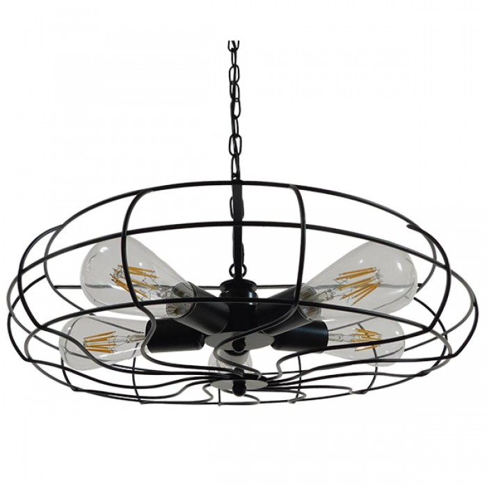 GloboStar® HELIX 01164 Vintage Industrial Κρεμαστό Φωτιστικό Οροφής Πολύφωτο Μαύρο Μεταλλικό Πλέγμα Φ46 x Y13cm