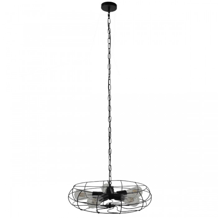 GloboStar® HELIX 01164 Vintage Industrial Κρεμαστό Φωτιστικό Οροφής Πολύφωτο Μαύρο Μεταλλικό Πλέγμα Φ46 x Y13cm