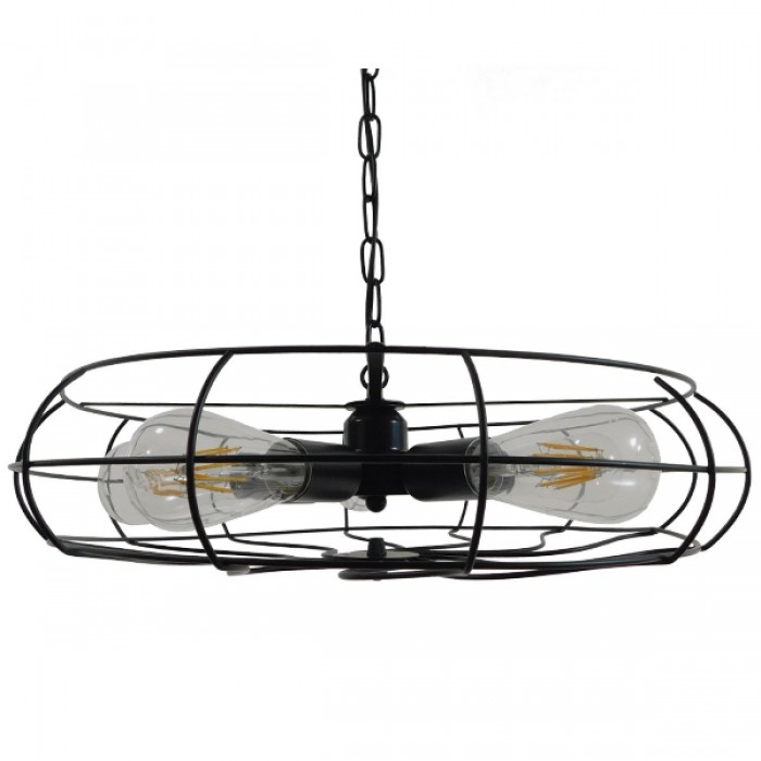 GloboStar® HELIX 01164 Vintage Industrial Κρεμαστό Φωτιστικό Οροφής Πολύφωτο Μαύρο Μεταλλικό Πλέγμα Φ46 x Y13cm