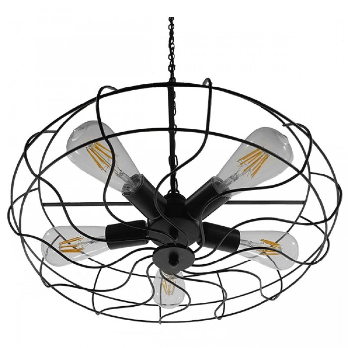 GloboStar® HELIX 01164 Vintage Industrial Κρεμαστό Φωτιστικό Οροφής Πολύφωτο Μαύρο Μεταλλικό Πλέγμα Φ46 x Y13cm