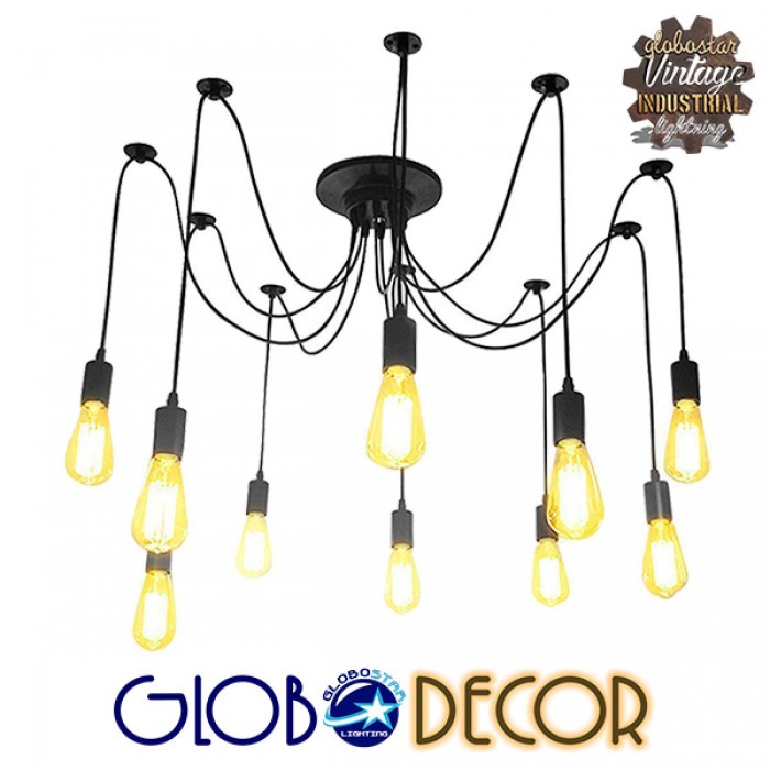GloboStar® WIRED 01173 Vintage Φωτιστικό Οροφής Πολύφωτο Μαύρο GloboStar® WIRED 01173 Vintage Φωτιστικό Οροφής Πολύφωτο Μαύρο
