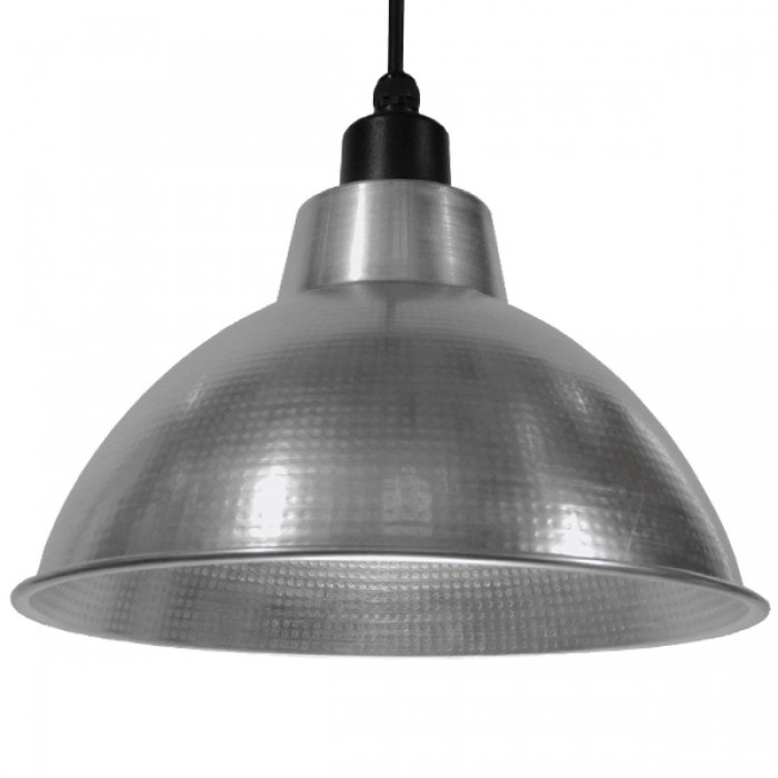 GloboStar® LOUVE 01178 Vintage Industrial Κρεμαστό Φωτιστικό Οροφής Μονόφωτο Ασημί Μεταλλικό Καμπάνα Φ39 x Y32cm