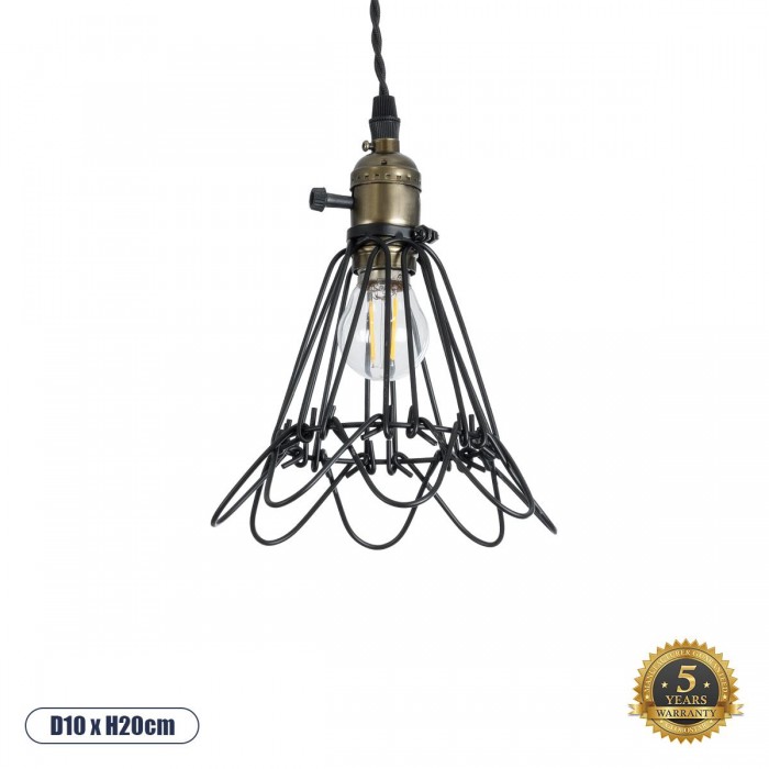 GloboStar® FLOWER IRON RUST 01181 Vintage Κρεμαστό Φωτιστικό Οροφής Μονόφωτο 1 x E27 AC220-240V IP20 - Φ10 x Υ20cm - Μαύρο Μεταλλικό Πλέγμα GloboStar® FLOWER IRON RUST 01181 Vintage Κρεμαστό Φωτιστικό Οροφής Μονόφωτο 1 x E27 AC220-240V IP20 - Φ10 x Υ20cm - Μαύρο Μεταλλικό Πλέγμα