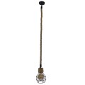 GloboStar® HELLET 01182 Vintage Industrial Κρεμαστό Φωτιστικό Οροφής Μονόφωτο 1 x E27 Μαύρο Μεταλλικό Πλέγμα με Μπεζ Σχοινί Φ16 x Y25cm