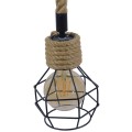 GloboStar® HELLET 01182 Vintage Industrial Κρεμαστό Φωτιστικό Οροφής Μονόφωτο 1 x E27 Μαύρο Μεταλλικό Πλέγμα με Μπεζ Σχοινί Φ16 x Y25cm