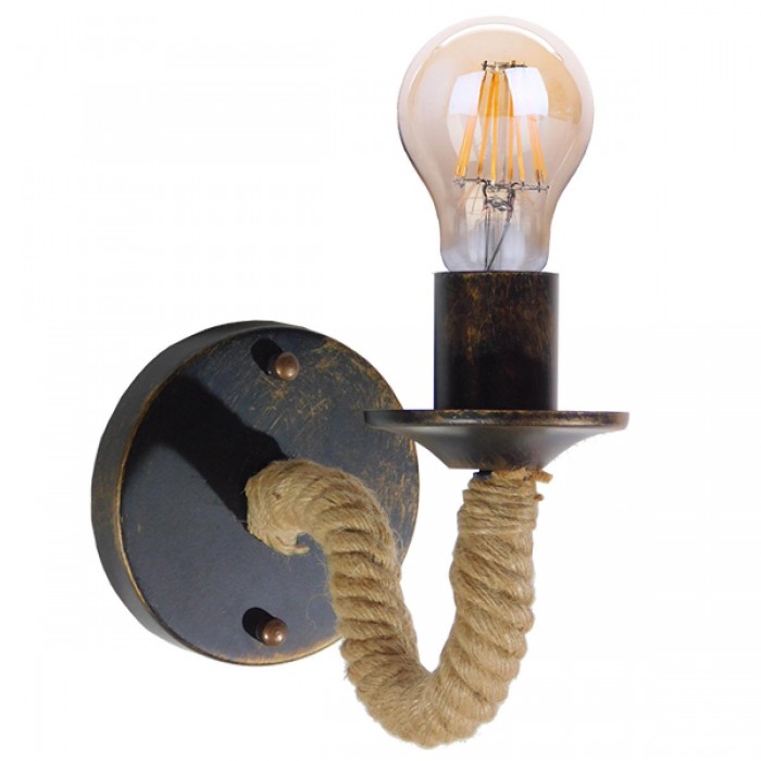GloboStar® DAKER 01184 Vintage Φωτιστικό Τοίχου Απλίκα Μονόφωτο Μαύρο Μεταλλικό Με Μπεζ Σχοινί Μ21 x Π12 x Υ16cm GloboStar® DAKER 01184 Vintage Φωτιστικό Τοίχου Απλίκα Μονόφωτο Μαύρο Μεταλλικό Με Μπεζ Σχοινί Μ21 x Π12 x Υ16cm