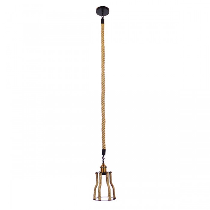 GloboStar® LANTERN 01186 Vintage Industrial Κρεμαστό Φωτιστικό Οροφής Μονόφωτο 1 x E27 Μαύρο Μεταλλικό με Μπεζ Σχοινί Φ15 x Y24cm