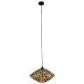 GloboStar® NATHLEN 01187 Vintage Κρεμαστό Φωτιστικό Οροφής Μονόφωτο 1 x E27 Μαύρο Μεταλλικό Πλέγμα με Μπεζ Σχοινί Φ40 x Y20cm