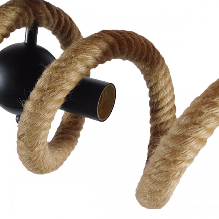 GloboStar® SPIRAL 01188 Vintage Industrial Φωτιστικό Οροφής Δίφωτο Μαύρο Μεταλλικό με Μπεζ Σχοινί Μ75 x Π20 x Υ24cm