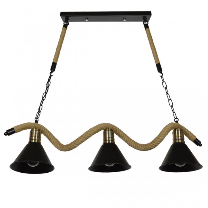 GloboStar® TYMEN 01189 Vintage Φωτιστικό Οροφής Τρίφωτο 3 x E27 Μαύρο Μεταλλικό Καμπάνα με Μπεζ Σχοινί Μ86 x Π22 x Υ23cm GloboStar® TYMEN 01189 Vintage Φωτιστικό Οροφής Τρίφωτο 3 x E27 Μαύρο Μεταλλικό Καμπάνα με Μπεζ Σχοινί Μ86 x Π22 x Υ23cm