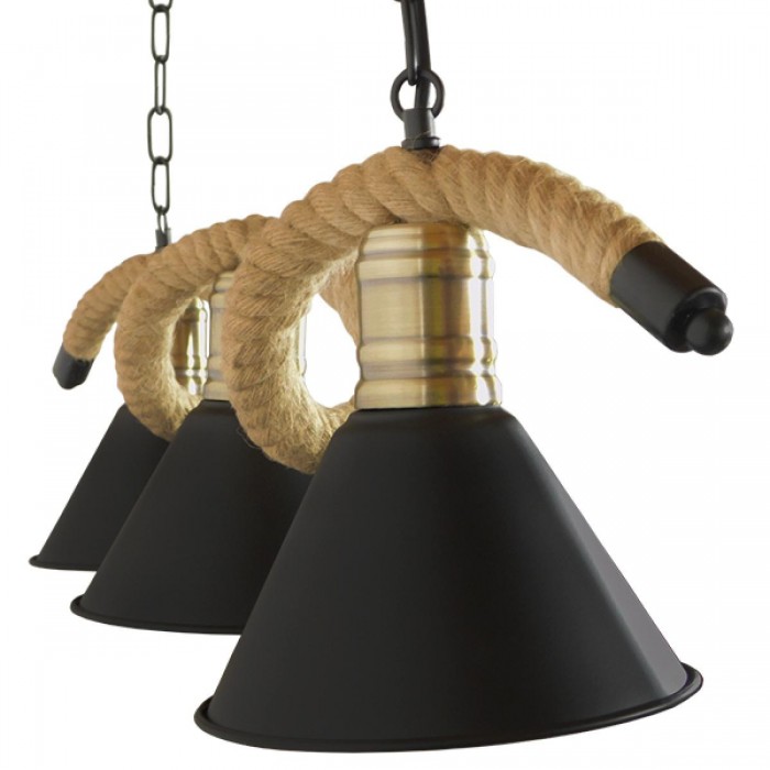 GloboStar® TYMEN 01189 Vintage Φωτιστικό Οροφής Τρίφωτο 3 x E27 Μαύρο Μεταλλικό Καμπάνα με Μπεζ Σχοινί Μ86 x Π22 x Υ23cm GloboStar® TYMEN 01189 Vintage Φωτιστικό Οροφής Τρίφωτο 3 x E27 Μαύρο Μεταλλικό Καμπάνα με Μπεζ Σχοινί Μ86 x Π22 x Υ23cm