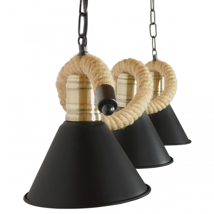 GloboStar® TYMEN 01189 Vintage Φωτιστικό Οροφής Τρίφωτο 3 x E27 Μαύρο Μεταλλικό Καμπάνα με Μπεζ Σχοινί Μ86 x Π22 x Υ23cm GloboStar® TYMEN 01189 Vintage Φωτιστικό Οροφής Τρίφωτο 3 x E27 Μαύρο Μεταλλικό Καμπάνα με Μπεζ Σχοινί Μ86 x Π22 x Υ23cm